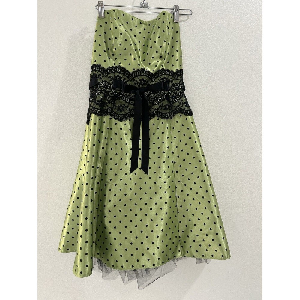 Jessica McClintock For Gunne Sax Y2K Sz 7 Strapless Mini Dress Lace Bow